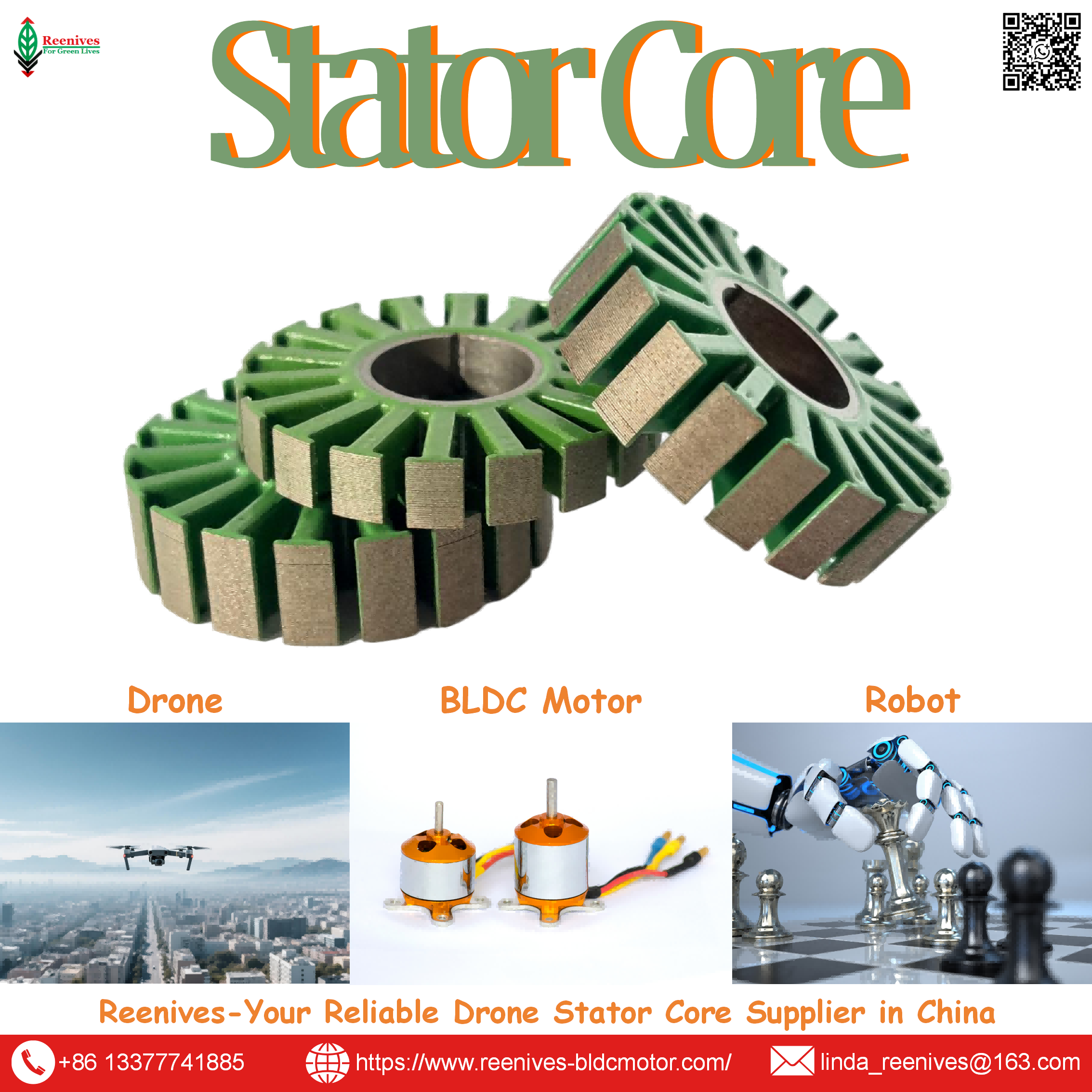 Three phase winding: balanced phases, high fill factor, low copper loss for reliable drone BLDC motors.